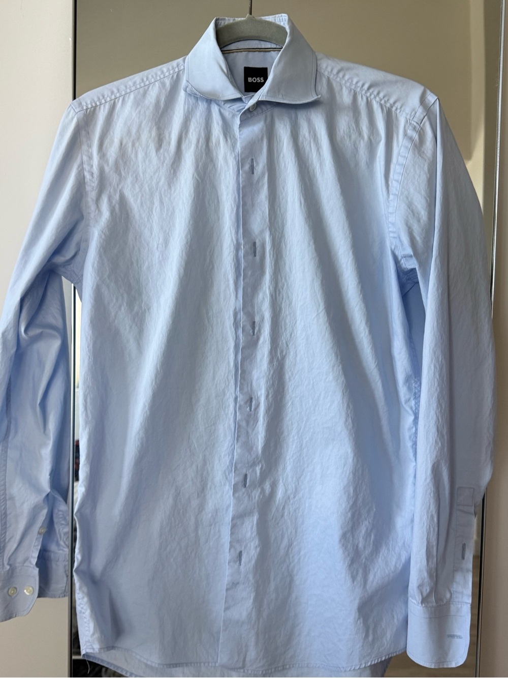 BOSS Light Blue Men's Dress Shirt with Spread Collar